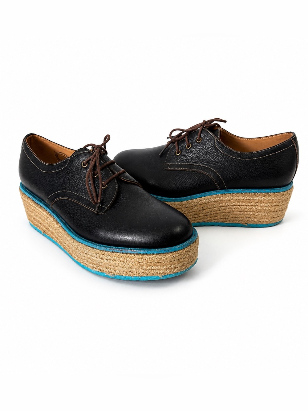 John Fluevog Espadrille Martin Platform Oxfords Black Leather Sz 6 Rare